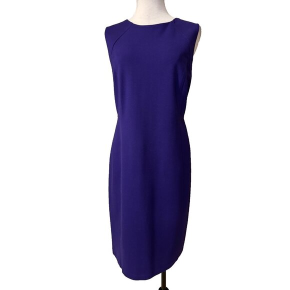 Talbots Sheath Dress 14 Purple Ponte Stretch Career Church Sleeveless - Picture 1 of 10